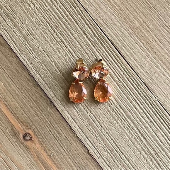 Vintage J. Crew Dangle Stud Earrings Gold with Orange Crystal - Picture 2 of 3
